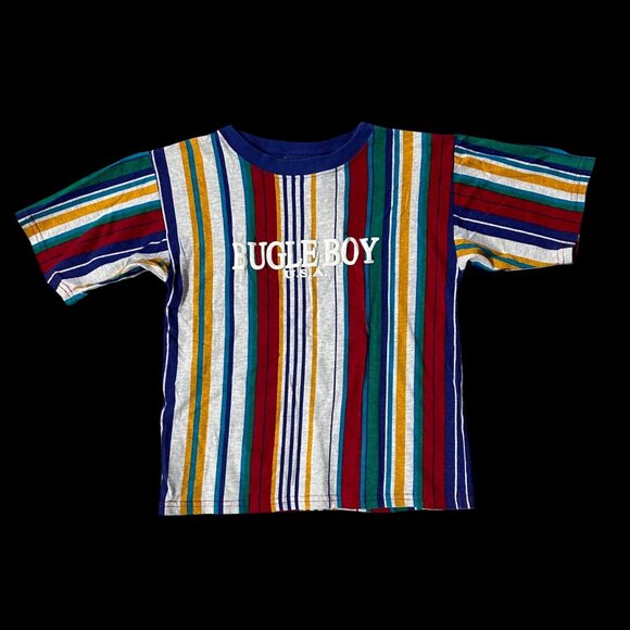 Vintage Striped 90s Kids T Shirt XL Unisex Bugle Boy USA Spell Out Rainbow - Picture 2 of 8